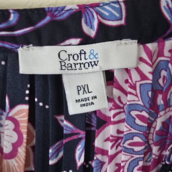 Croft & Barrow Women's Petite XL Floral Button Down Dress Top Purple Career Work - Picture 2 of 6